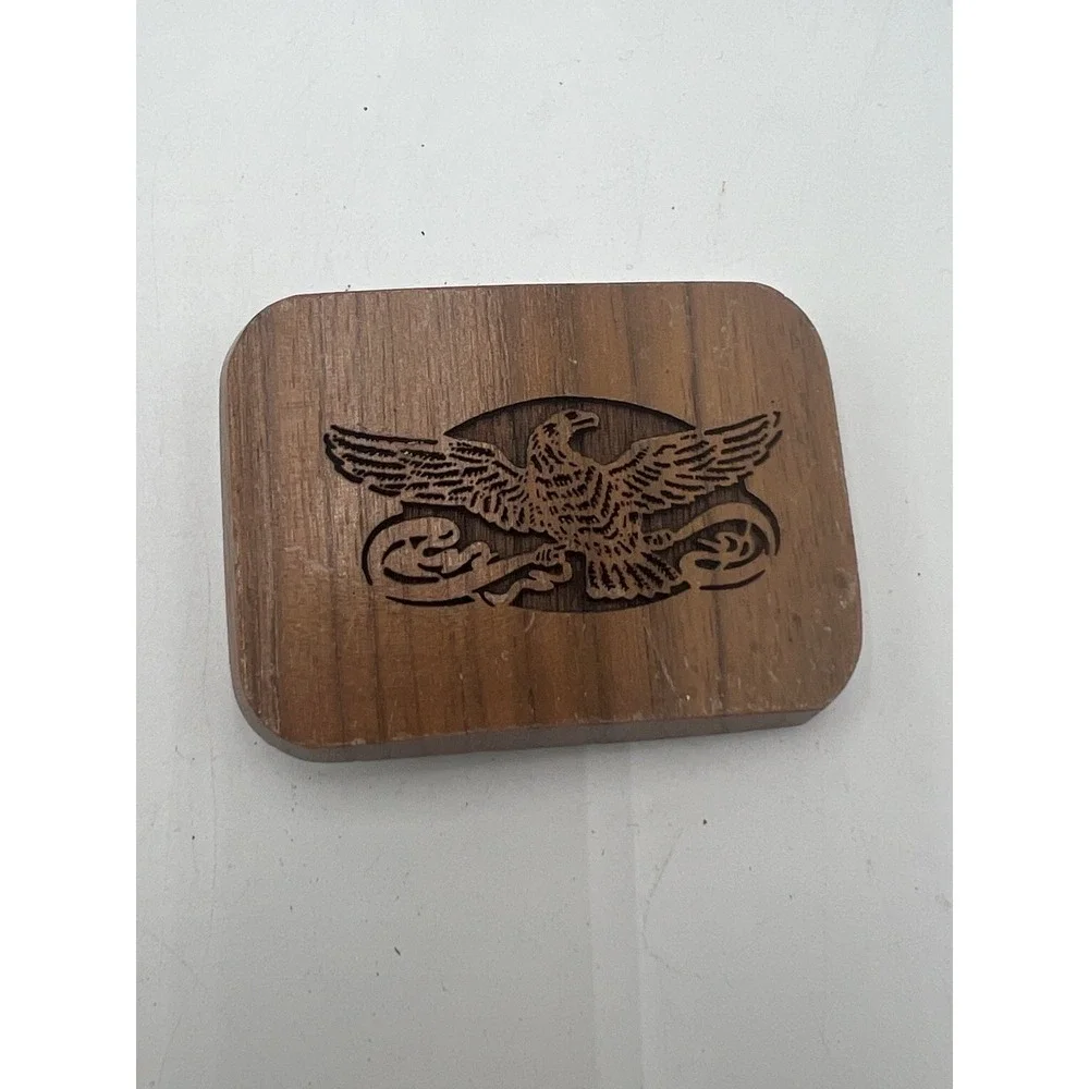 1977 Laser Craft Flying Bald Eagle Brown Wood Belt Buckle Vintage